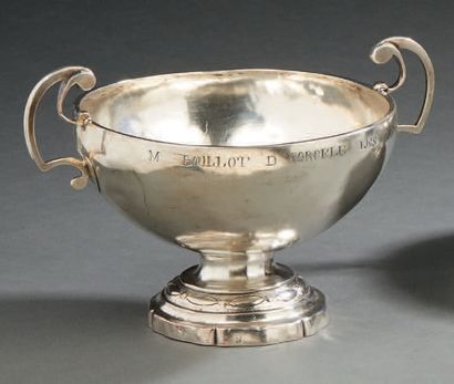 null Silver WEDDING CUP. It rests on a pedestal molded with a frieze. The plain body...