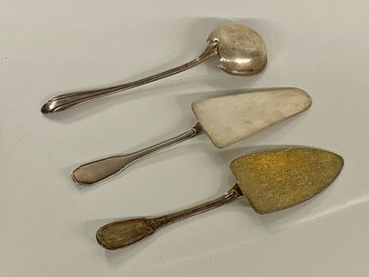 null SET OF SILVER SERVING PIECES consisting of a pie server (Puiforcat), another...