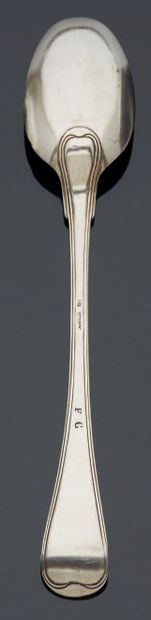 null RAGOUT SPOON in silver, piriform model with nets.
Strasbourg 1766.
Master-goldsmith...