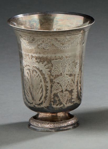 null Silver TIMBALE ON PIEDOUCHE, the body finely chased with palmettes and vine...