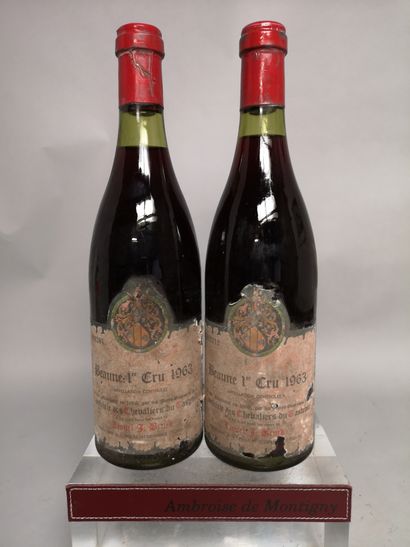 null 2 bouteilles BEAUNE 1er Cru - Lionel J. BRUCK 1963 Étiquettes tachées et abîmées....