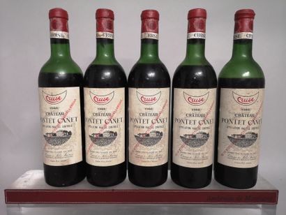 null 5 bouteilles Château PONTET CANET - 5e GCC Pauillac 1966 Étiquettes légèrement...