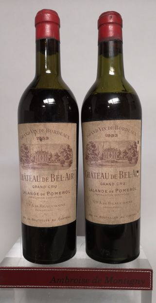 null 2 bouteilles Château de BEL AIR - Lalande de Pomerol 1953 Étiquettes légèrement...
