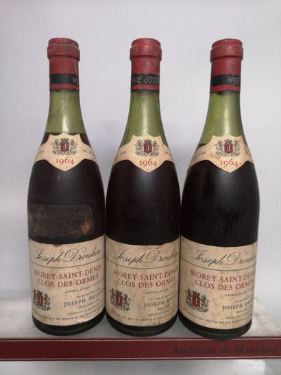 null 3 bouteilles MOREY SAINT DENIS " Clos des Ormes" - Joseph DROUHIN 1964 Étiquettes...