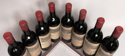 null 8 bottles Château MAYNE VIEIL - Fronsac 1957 Stained and slightly damaged labels....