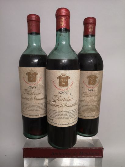null 3 bouteilles Château MOUTON D'ARMAILHACQ - Pauillac 1942 Étiquettes tachée et...