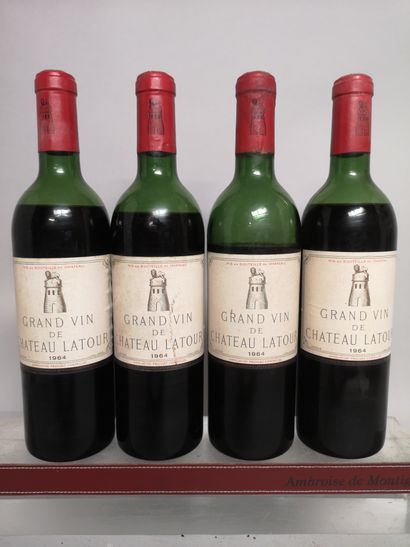 null 4 bouteilles Château LATOUR - 1er GCC Pauillac 1964 Étiquettes légèrement tachées....