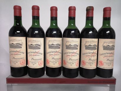 null 6 bouteilles Château GRAND PUY LACOSTE - 5e GCC Pauillac 1966 Étiquettes légèrement...