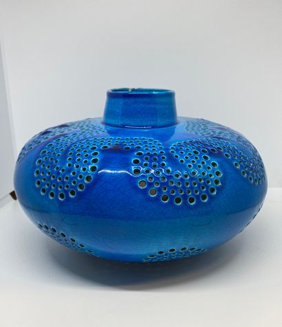 Vase boule en céramique vernissée turquoise....