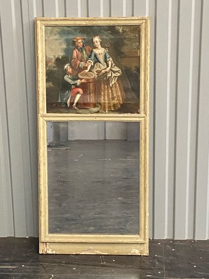 null Small overmantel with molded and lacquered wood frame presenting an oil on canvas...