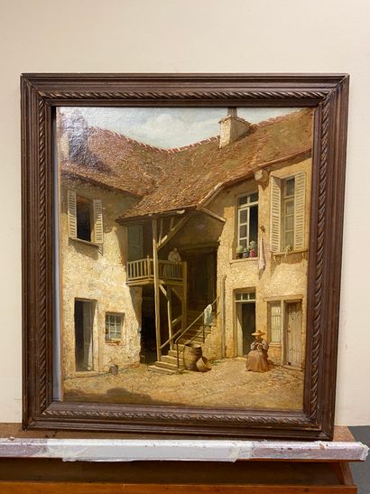 null French school around 1900

"Animated Court Scenes

Pair of oil on canvas

46...