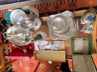 null Lot of silver plated metal including kettledrums, cutlery, dishes and various

Two...