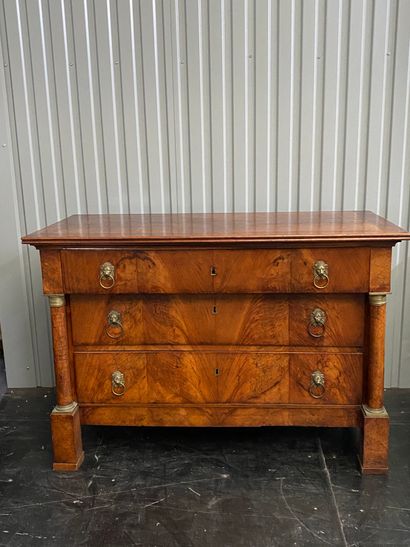 null Walnut chest of drawers with detached columns and wooden top, it opens with...