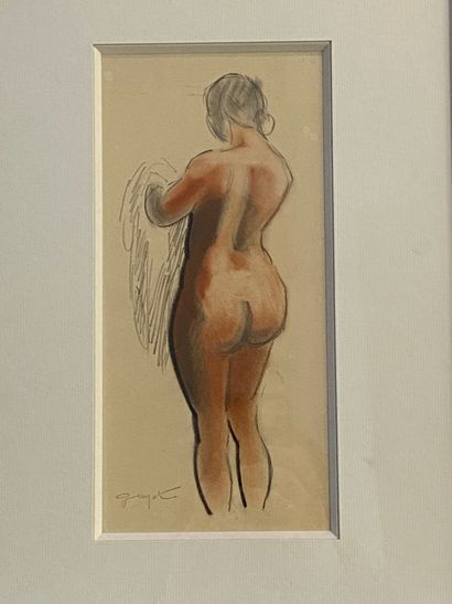  Georges Lucien GUYOT (1885-1973) 
nu fémnin de dos 
Crayon et sanguine sur papier....