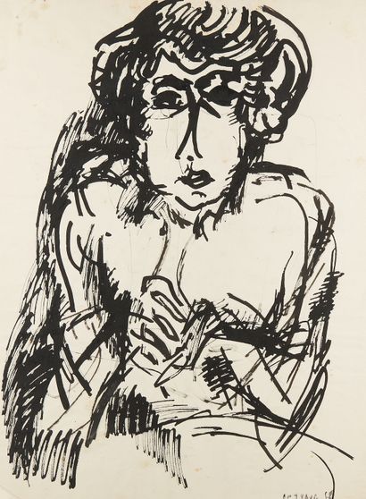 null André COTTAVOZ (1922-2012)

Portrait de femme, 1958

Encre sur papier 

Signée...