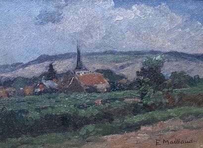 null E. MAILLAUD (Active in the 20th century)

Church in a hilly landscape

Oil on...
