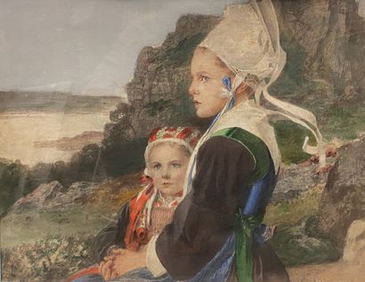 null Élisabeth SONREL (1874-1953)

Mère et sa fille de Plougastel dans un paysage...