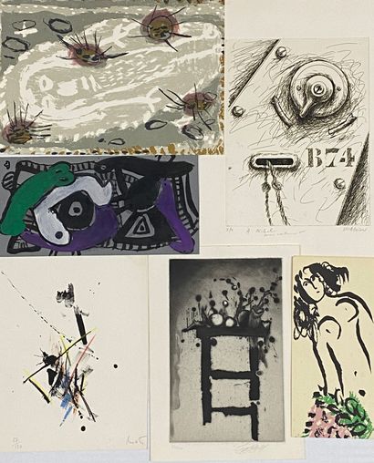  Ensemble de cartons d'invitation lithographiés d'après Chagall, Delprat, Thiburs,...