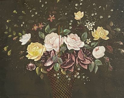 null Set including two paintings representing bouquets of roses

Size : 43 x55cm...