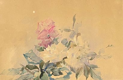  LEMAIRE Madeleine, (1845-1928) Jetée de roses 
Aquarelle sur papier, signée en bas...