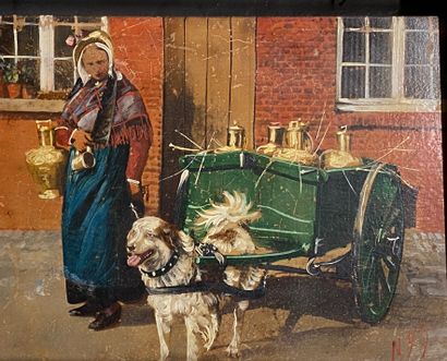 null "Flemish dairymaid and her dog team"

Enhanced photograph.

Size : 22 x 26,...