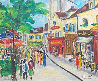  Maurice BRENIER ROUSSEAU 
Scène de rue parisienne 
Huile sur toile, signée en bas...