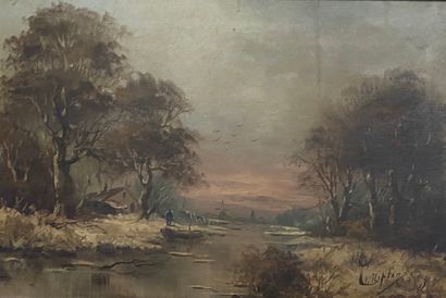 null V. RIPTEN 

Dutch school late 19 - early 20

Edge of a river

Oil on canvas,...