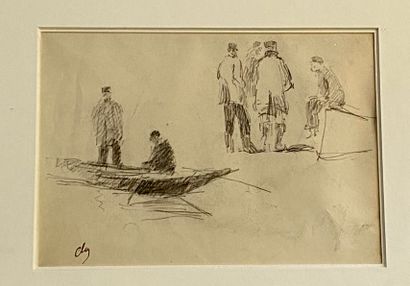  Albert Marie LEBOURG (1849-1928) 
Hommes dans une barque, au dos étude de personnages...