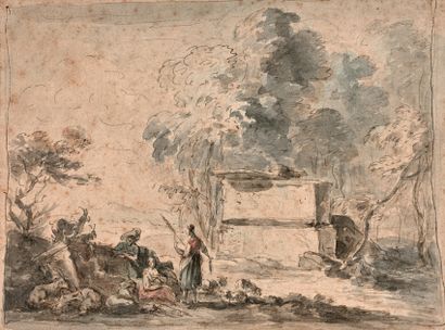 null Lot of two drawings
- 18th century FRENCH school, follower of Etienne AUBRY...