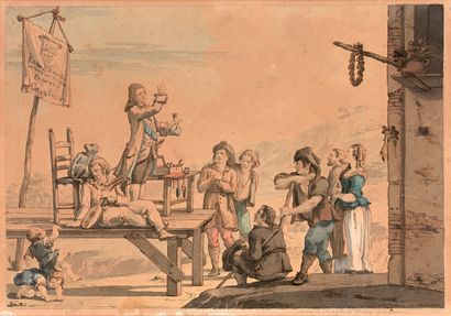 Emilio MANFREDI (Bologne 1745 - 1801) Le charlatan
Plume et encre noire, aquarelle...