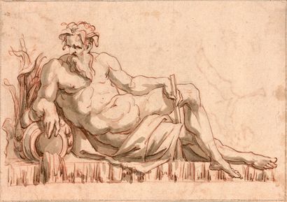 ÉCOLE ITALIENNE DU XVIIIÈME SIÈCLE The river god
Pen and brown ink, grey wash, red...