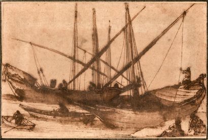 Attribué à Filippo NAPOLETANO (1589 - 1629) Fishing boats
Brown wash 9,5 x 14,5 ...
