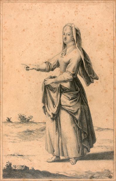 Ecole FRANCAISE du XVIIIème siècle, d'après Claude VIGNON Woman with veil Black stone...