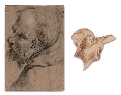 null Lot of two drawings :
- HOLLAND school of the XVIIIth century Head of a bearded...