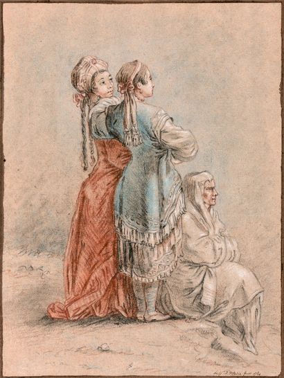 Chevalier d'URUTUBIE (Actif en 1780) Russian women
Black stone, red chalk, pastel
Signed...