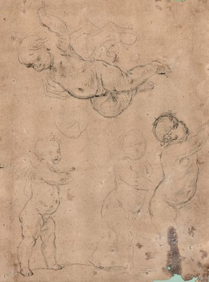 null Lot de trois dessins
- Ecole FRANCAISE du XVIIIème siècle Etude de putti
Pierre...