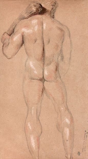 ECOLE FRANCAISE DU XIXème siècle Hercules from behind
Black pencil, red chalk and...