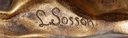 LOUIS SOSSON (XIX-XXE) Sculpture chryséléphantine en bronze doré et ivoire.
Base...