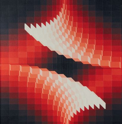 YVARAL (1934 -2002 ) Structure cubique rouge et gris, 1975
Acrylique sur toile.
Signée,...