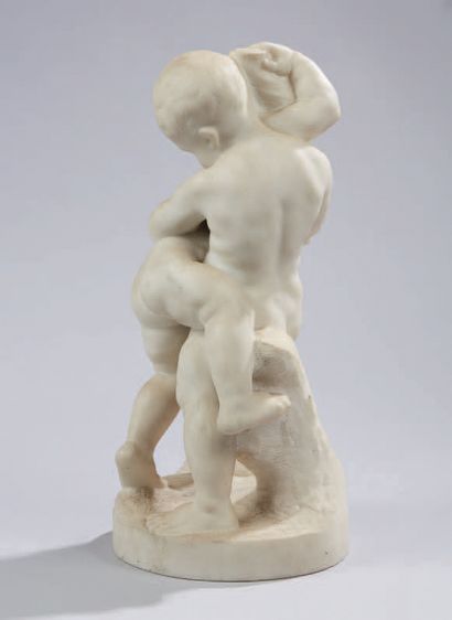 Alfred BOUCHER (1850-1934) Couple of putti
Direct carving on white marble.
Signed...