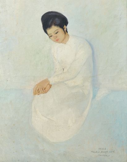 TRAN BINH LOC (1914-1941) Portrait d'une élégante, 1937
Huile sur toile.
Signée et...