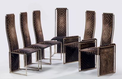 WILLY RIZZO (1928-2013) Suite de quatre chaises et deux fauteuils à structure en...