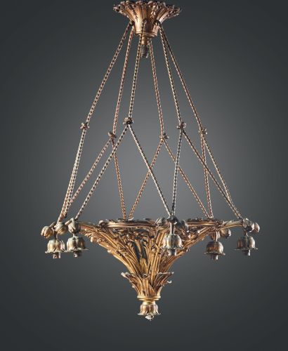 EUGÈNE SOLEAU (XIX-XXE) éditeur à Paris. Gilded bronze chandelier with floral decoration...