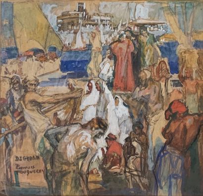 null Charles Dominique FOUQUERAY (1872-1956) 

Animated scene in Djeddah

Watercolor...