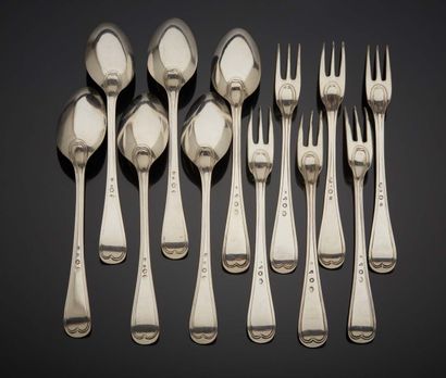 null Suite of six cutlery for entremet, model with nets. Holland 1818-1821. Weight...
