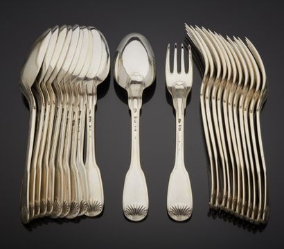 null Part of a silver menagere composed of twelve forks and eleven spoons, model...