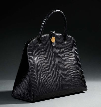 HERMES PARIS - MADE IN FRANCE Dalvi bag 30cm in black Nile lizard (Varanus Niloticus)...