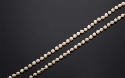 null NECKLACE of cultured pearls choker, clasp and safety chain in gold 750 mm L....