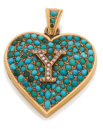 null Set composed of a heart pendant in gold 750 mm and turquoise, the letter Y in...