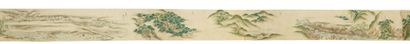 INDOCHINE Large painted scroll on paper representing animated landscapes.
Size :...